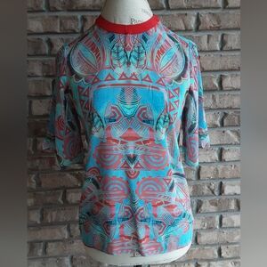 Alexis 100% Silk Short Sleeve High Neck Printed Top.